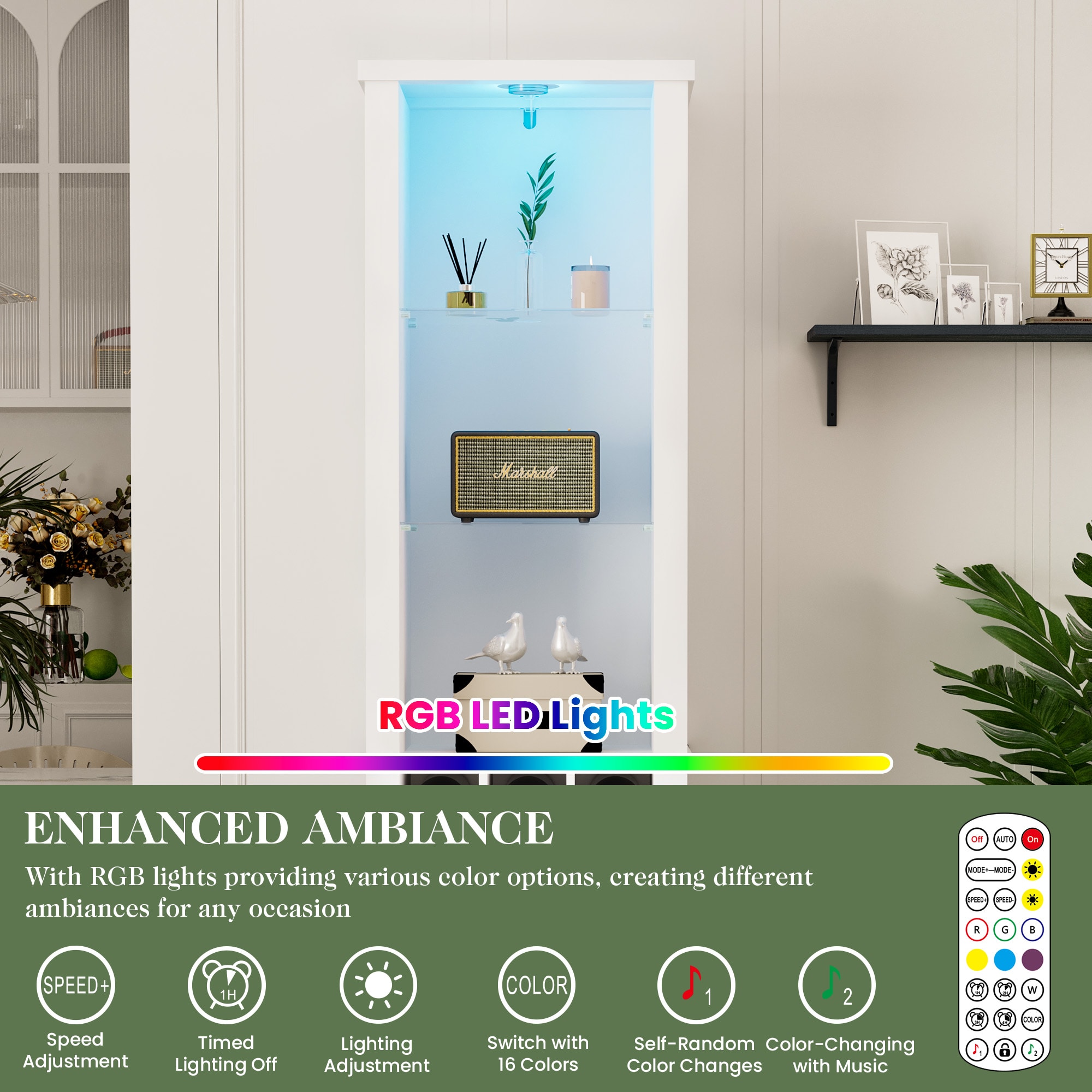 75'' Tall Storage Cabinet With LED Light, Farmhouse Pantry Cabinet With Tempered Glass Adjustable Shelves & Wine Storage Rack, Freestanding Linen Tower For Bathroom, Living Room, Kitchen, White_voghion.com